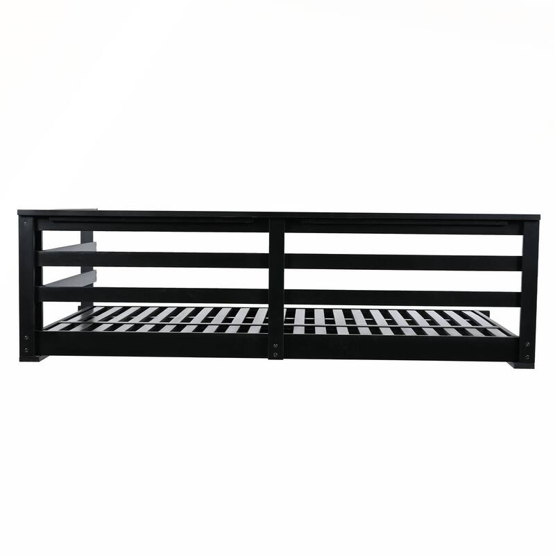 Country Patio Wooden Twin Size Swing Daybed with 4pcs 96-inch Hemp Ropes for Backyard and Garden
