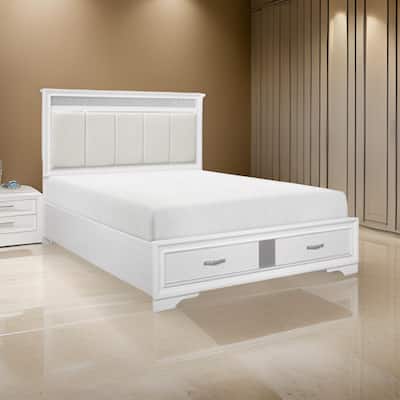 Ani Queen Platform Bed, Tufted Headboard, 2 Drawer Low Footboard, White