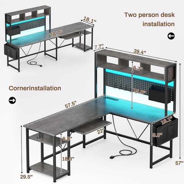 dimension image slide 3 of 8, L Shaped Gaming Desk Computer Desk Corner Desk Pegboard Power Outlet