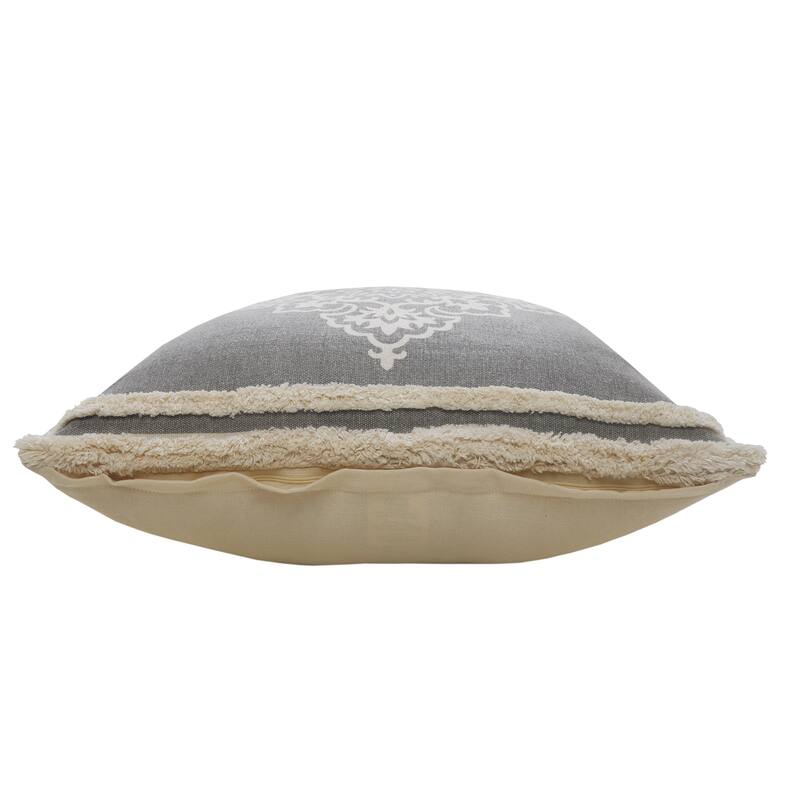 Sevita Casual Floral Diamond Medallion Throw Pillow with Tufted Border