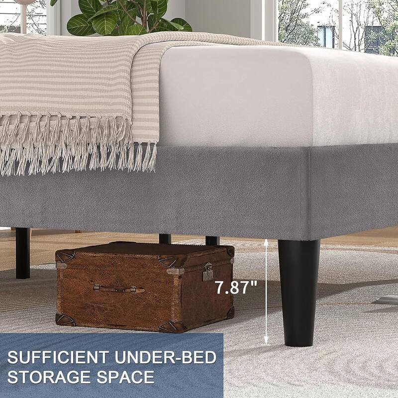 Javlergo Upholstered Platform Bed Frames with Height Adjustable Headboard, Sturdy Wooden Slats/Noise-free
