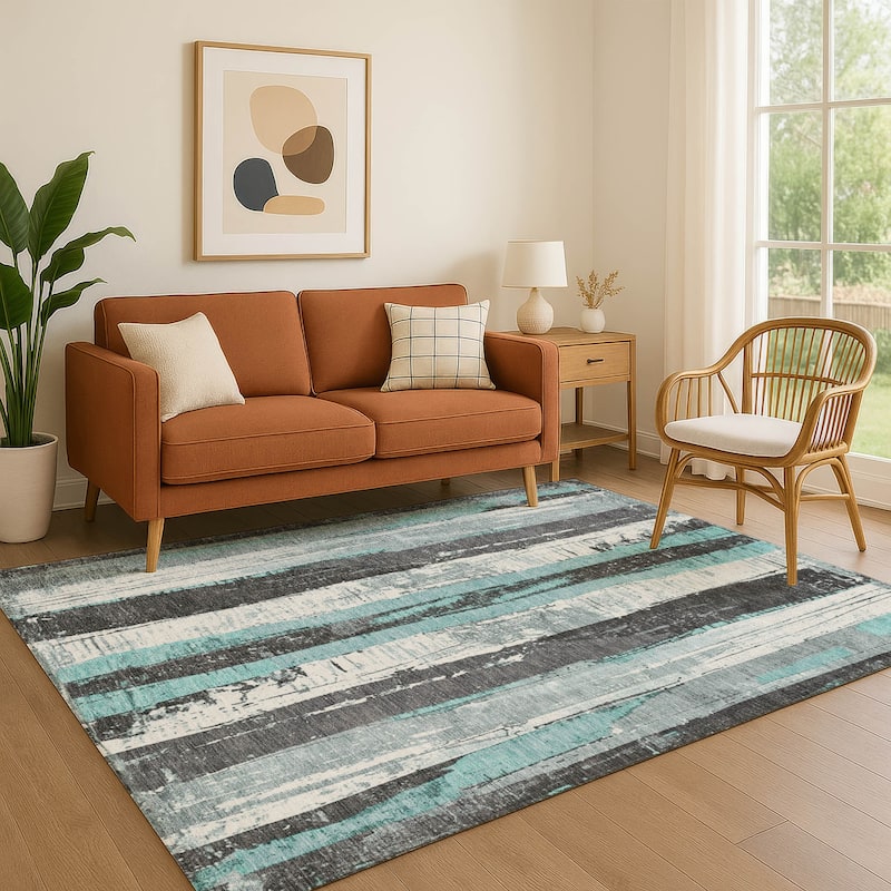 Premium Washable Super Soft Casual Contemporary Mayfield Rug - Teal - 10' x 14'