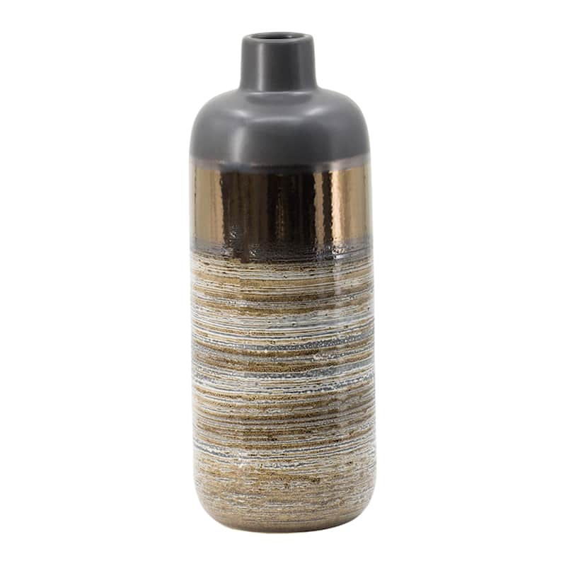 Earth Tones Swirl Pattern Cylinder Vase - 15.5" - Brown and Copper