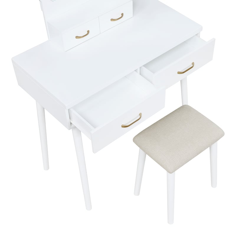 Beautiful White Finish Vanity Dresser with Mirror and Stool