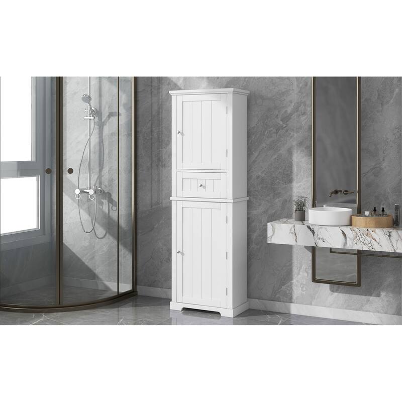 Freestanding Bathroom Storage Cabinet with Drawer and Adjustable Shelf