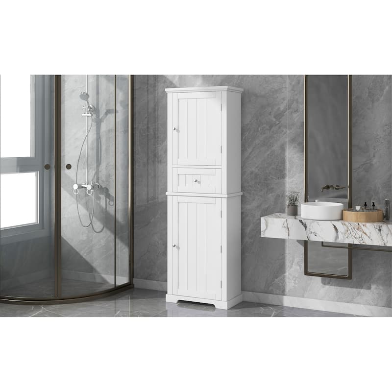 Roomfitters Tall Freestanding Bathroom Cabinet with Drawer, Adjustable Shelf and Smooth Painted MDF Finish