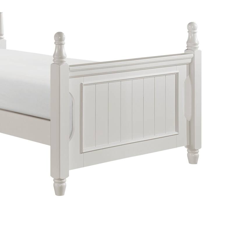 White Twin Size Wooden Poster Bed with Headboard and Footboard, Traditional Bedroom Furniture