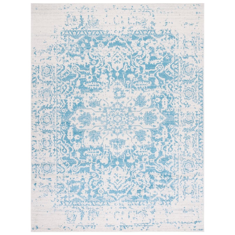 SAFAVIEH Madison Snowflake Medallion Rustic Farmhouse Distressed Rug - 6'7" x 9'2" - Teal/Ivory - Rectangle