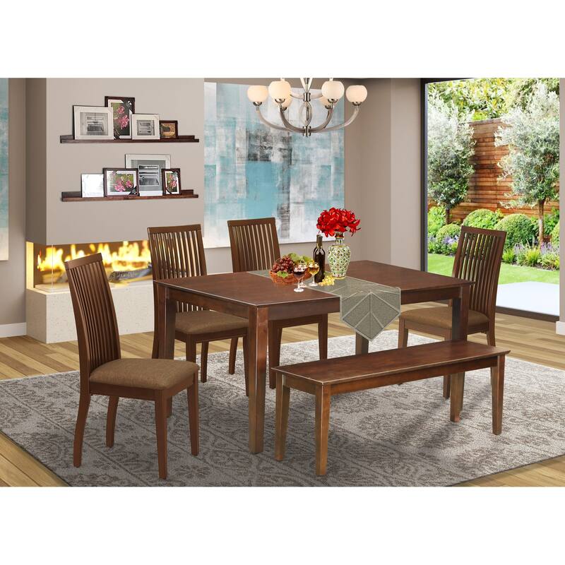 East West Furniture Modern Dining Table Set Contains a Wooden Table and Linen Fabric Dining Chairs (Finish & Pieces Options)