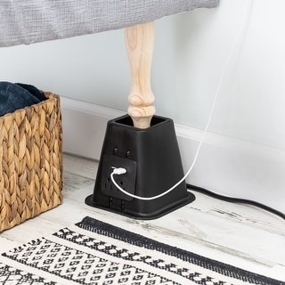 Honey-Can-Do Set of 4 Black Bed Risers with Outlets & USB Ports