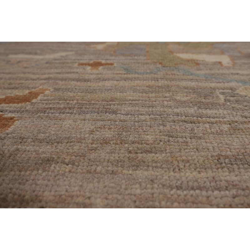Beige Oushak Vegetable Dye Area Rug Hand-Knotted Wool Carpet - 9'1"x 12'0"