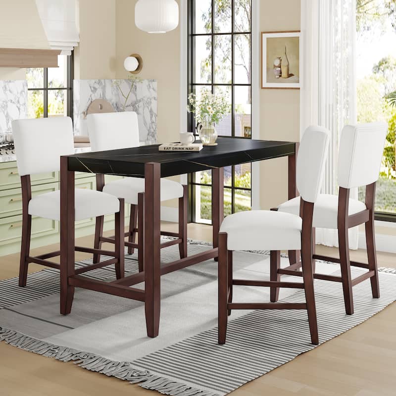 5 Piece Faux Marble Dining Table Set with 4 Upholstered Chairs