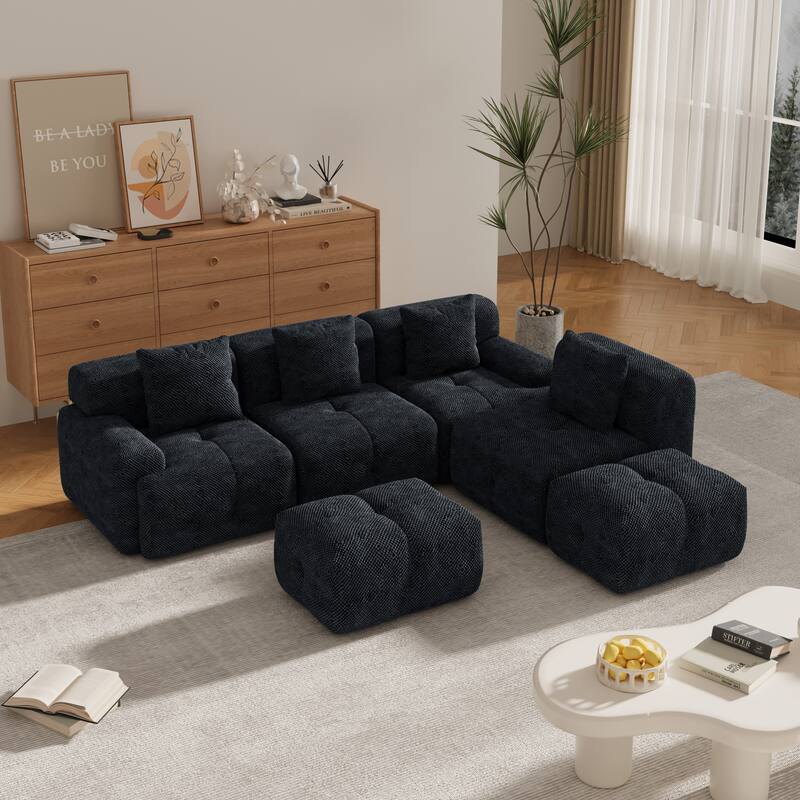 Modular U-Shaped Sectional Sofa, Oversized Boneless Cloud Floor Sofa, Convertible Sleeper Sofa with 2 Ottomans & 4 Pillows