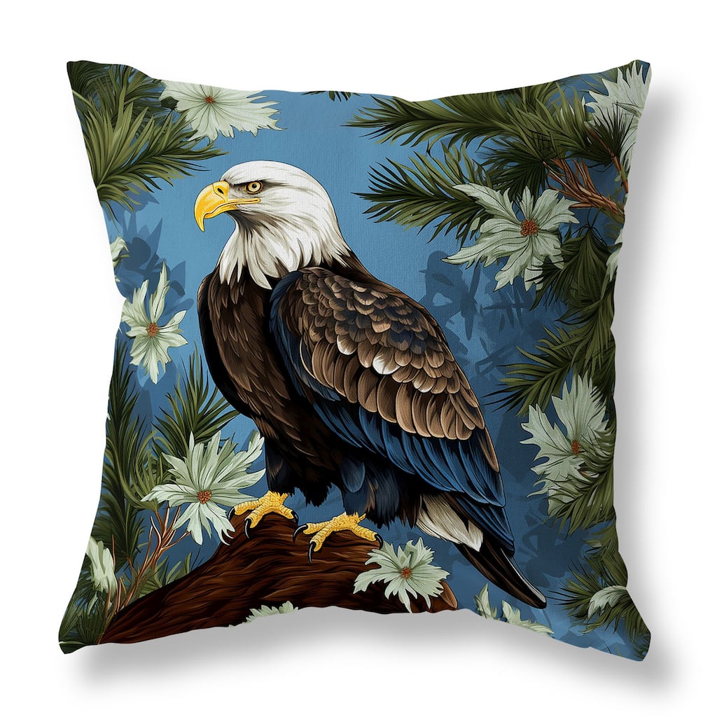 Brown And Blue Eagle's Eden Faux Suede Throw Pillow Zipper