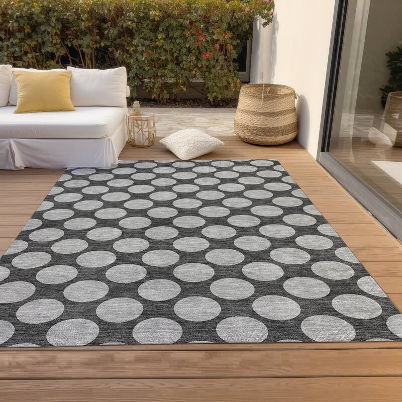 Machine Washable Indoor/ Outdoor Polka Dots Chantille Rug - Charcoal - 9' x 12'