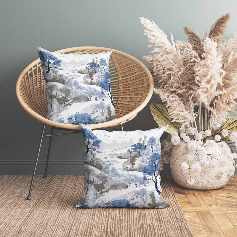 Leaf Magic Stories Faux Suede Reversible Throw Pillow Blue and Grey