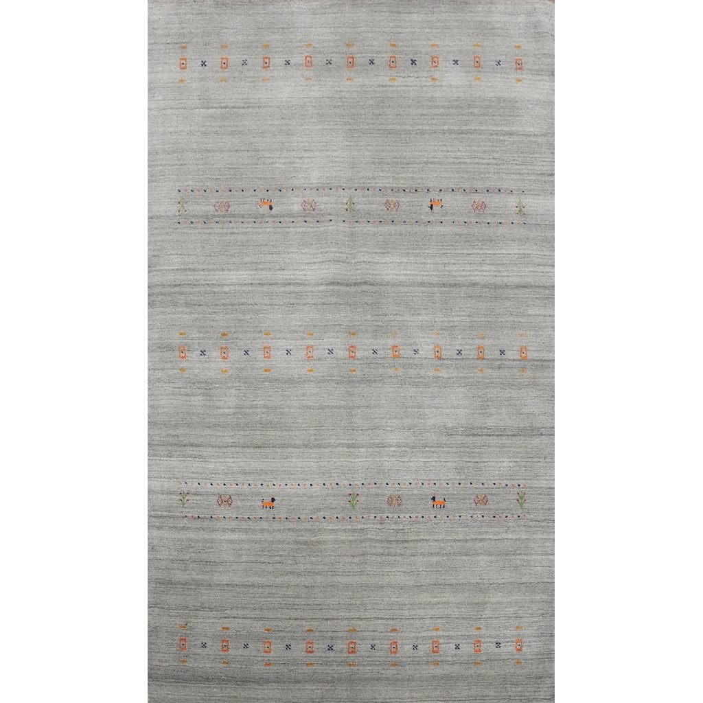 Hand Knotted Oriental 100% Wool Carpet Tribal Animal Pictorial Greys & Charcoal Gabbeh Area Rug - 7' 11'' X 5' 0''