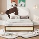 preview thumbnail 2 of 7, Upholstered Platform Bed with Bear Shaped Headboard, LED Light Strips