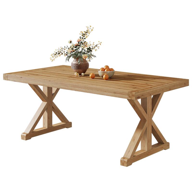 Solid Wood Dining Table, 63" Long Farmhouse Kitchen Table for 4-6 People - 31.49" D x 62.99" W x 30.51" H