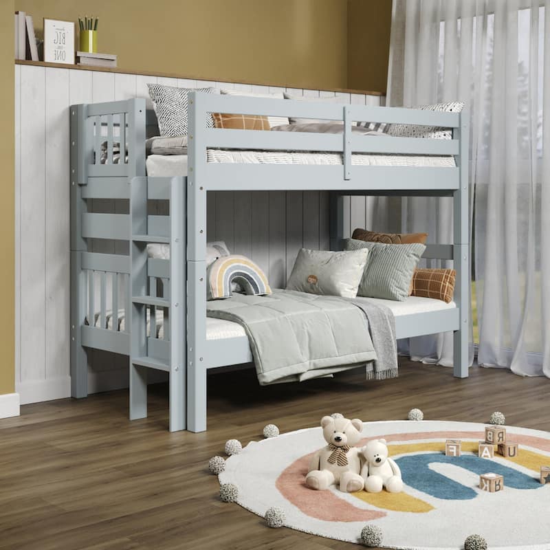 Taylor & Olive Trillium Twin over Twin Bunk Bed with End Ladder - Breezy Blue