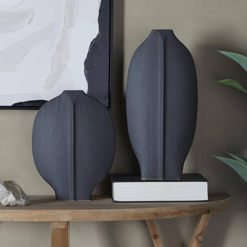 Ceramic Textured Decorative Vase - Set of 2 White or Black - CosmoLiving by Cosmopolitan