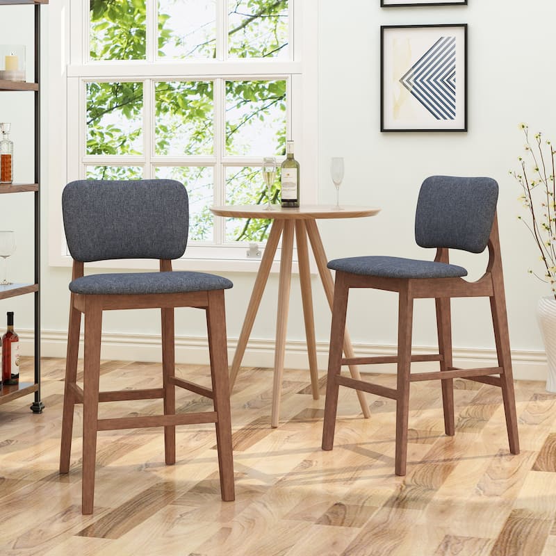 Modern Set of 2 Bar Stools with Padded Backrest, Upholstered Seat, Wooden Frame, Footrest, for Bar Dining Room Living Room