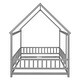 preview thumbnail 48 of 71, Floor Wooden Bed with House Roof and Fence Guardrails for Kids' Bedroom