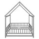 preview thumbnail 25 of 37, Full Size Wooden Floor Bed with House Roof Frame and Guardrails