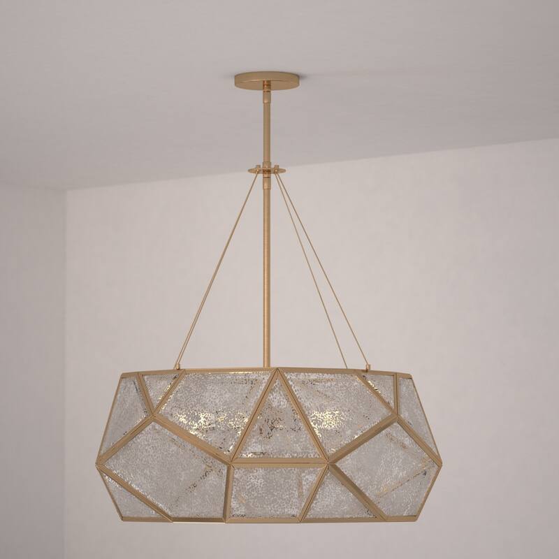 Euclid Mercury Glass/ Brass Mid-Century Modern Pendant Light - Aged Brass - 24-in W x 28.5-in H x 24-in D