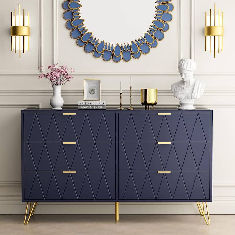 6 Drawer Dresser Drawer Chest Storage Cabinet Organizer - Large-Navy Blue