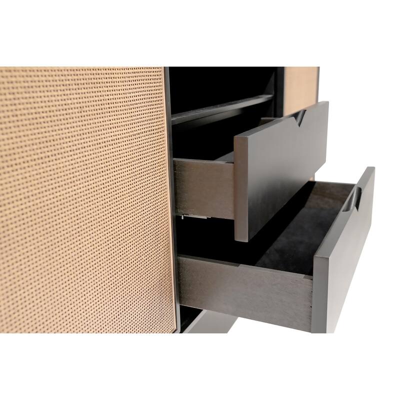 HomeRoots 59" Black And Natural Wood Two Drawer Sideboard with Two Sliding Doors - 59.06 in. x 31.89 in. x 18.51 in.