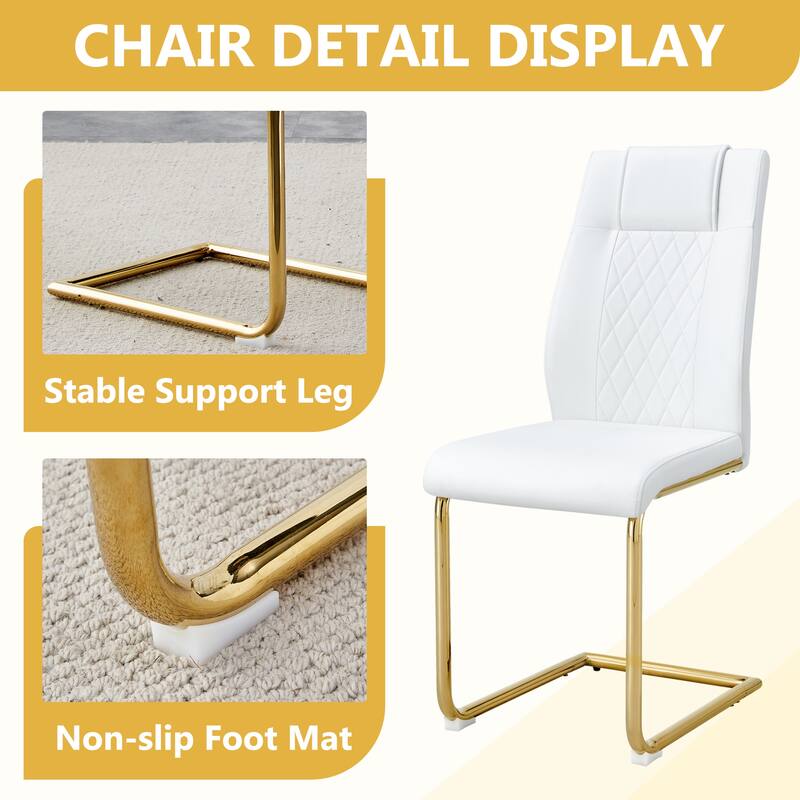 Rectangular Dining Table Set for 6-8 People, Modern Glass Table with Faux Leather Chairs