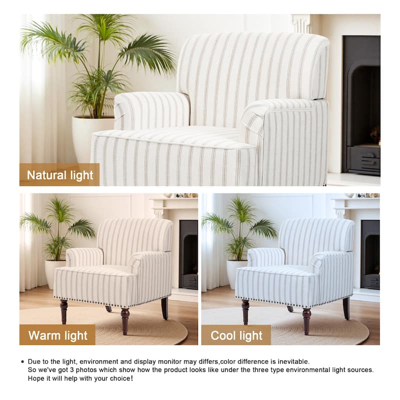 Linen Accent Chairs Nailhead Trim Armchairs with Wooden Legs