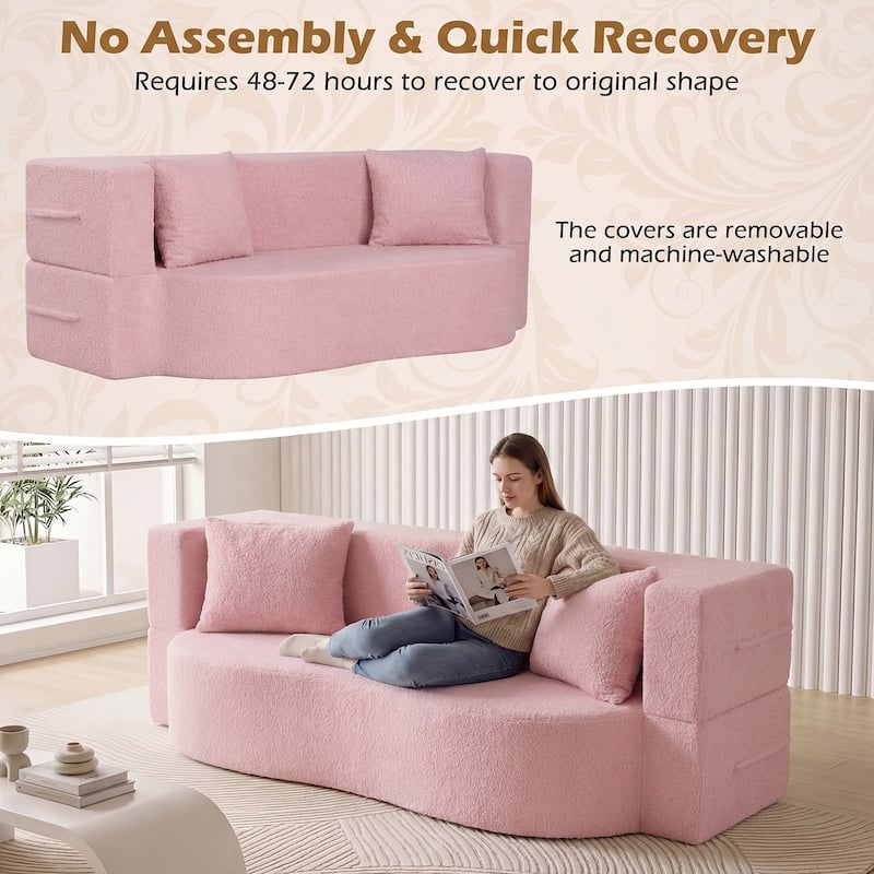 Gymax 75.5'' Folding Sofa Bed w/2 Comfortable Pillows No Assembly