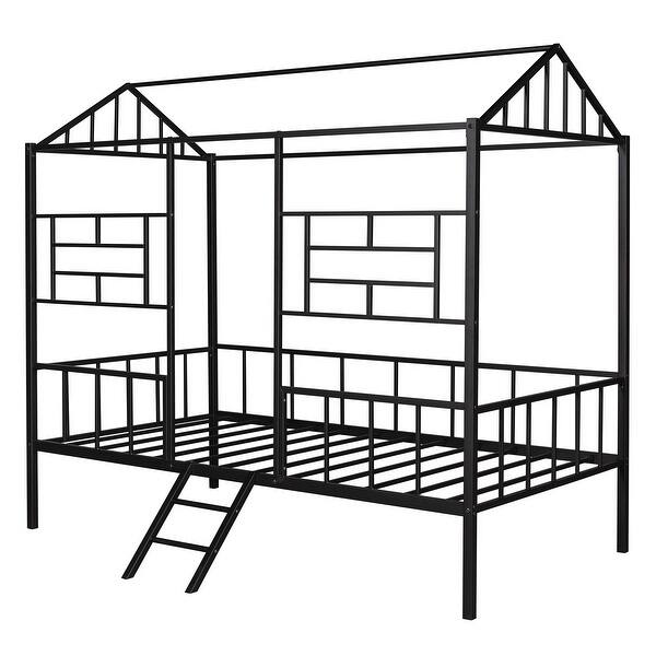 slide 2 of 29, Metal House Bed Frame Twin Size With Slatted Support No Box Spring Needed Black