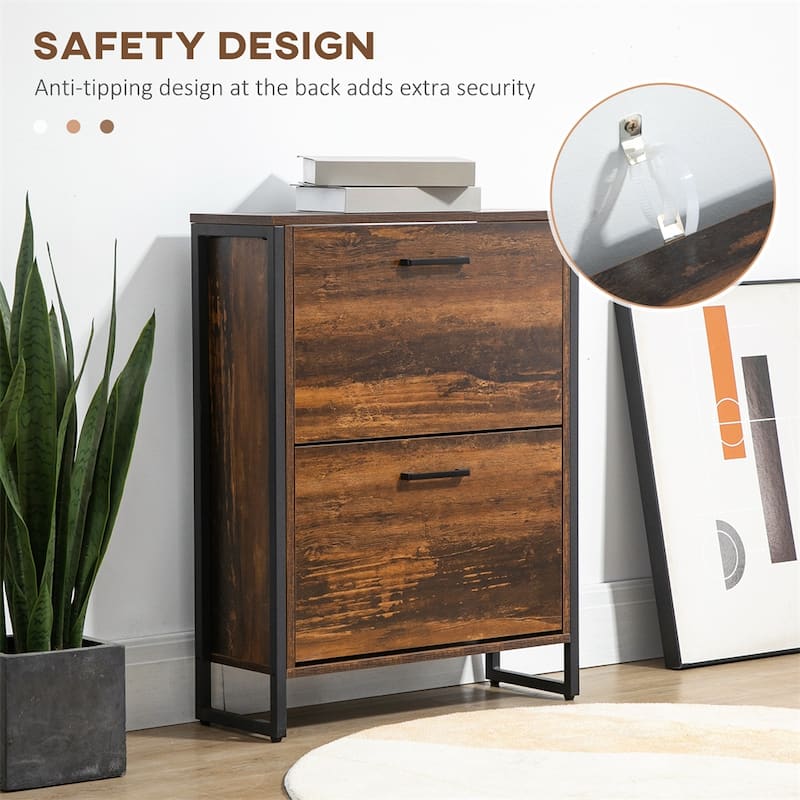Freestanding Wood Shoe Cabinet with 2 Flip Drawers for 12 Pairs