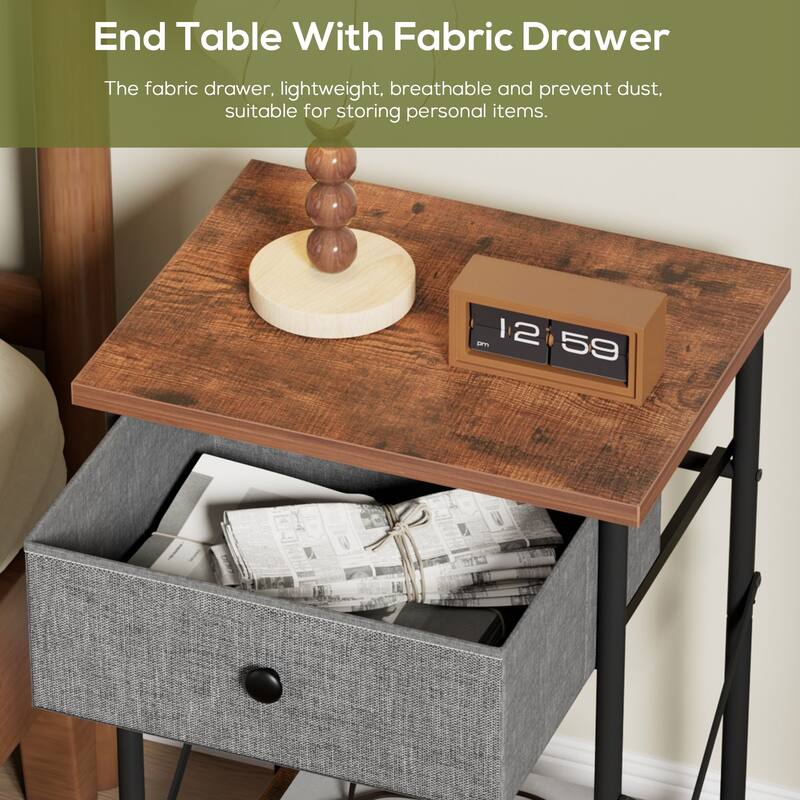 Javlergo Set of 1 or 2 Modern X-Frame Nightstand with Removable Fabric Drawer & Open Shelf for Bedroom or Living Room