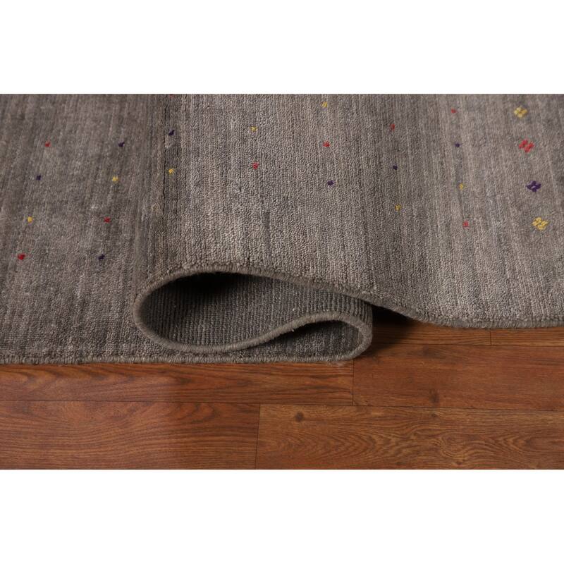 Earth Tone Striped Gabbeh Indian Area Rug Silk Carpet - 8'3" X 9'9"