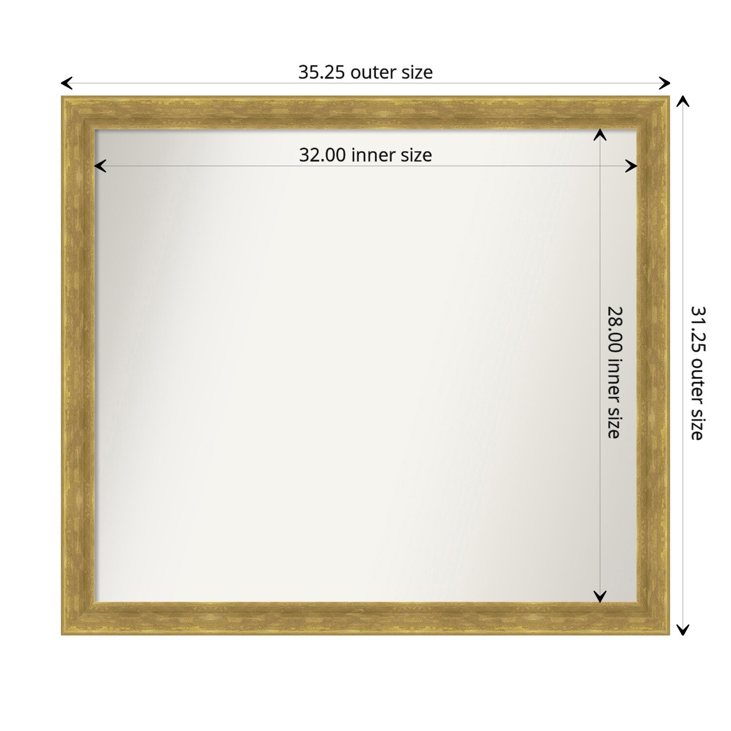 Angled Gold Framed Non-Beveled Custom Wall Mirror, Bathroom Vanity Mirror