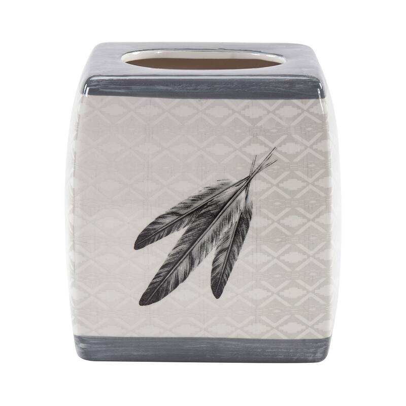 Paseo Road by HiEnd Accents Feather Design Ceramic Tissue Box Cover - Cream/Gray
