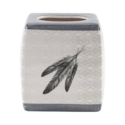 Paseo Road by HiEnd Accents Feather Design Ceramic Tissue Box Cover - Cream/Gray