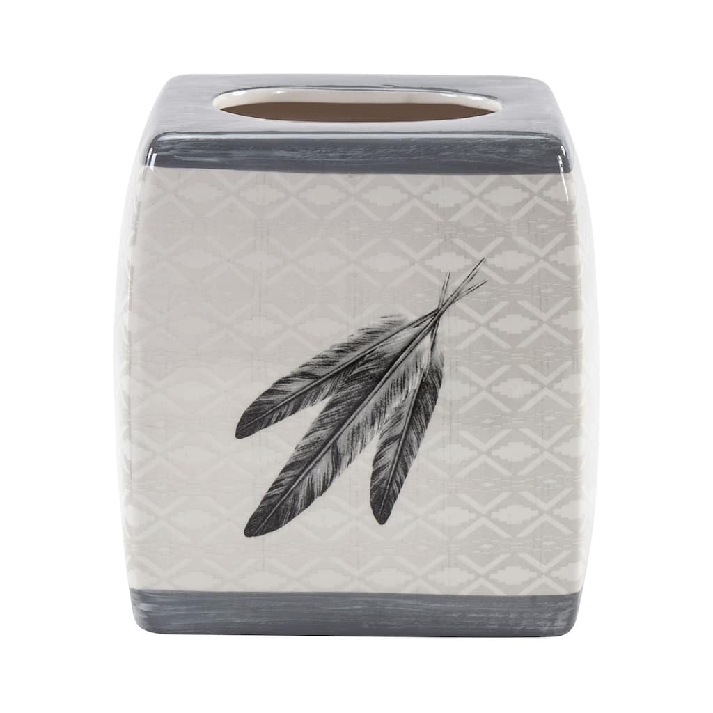 Paseo Road by HiEnd Accents Feather Design Ceramic Tissue Box Cover - Cream/Gray