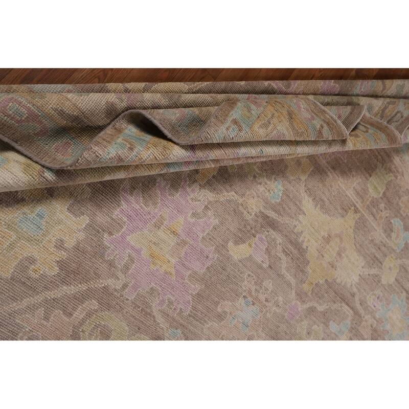 Brown Vegetable Dye Oushak Turkish Area Rug Handmade Wool Carpet - 9'1"x 12'8"