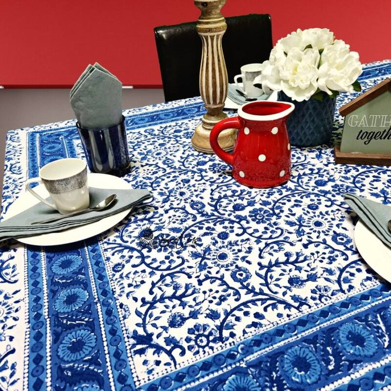Block Print Cotton Eternal Floral Tablecloth Collection
