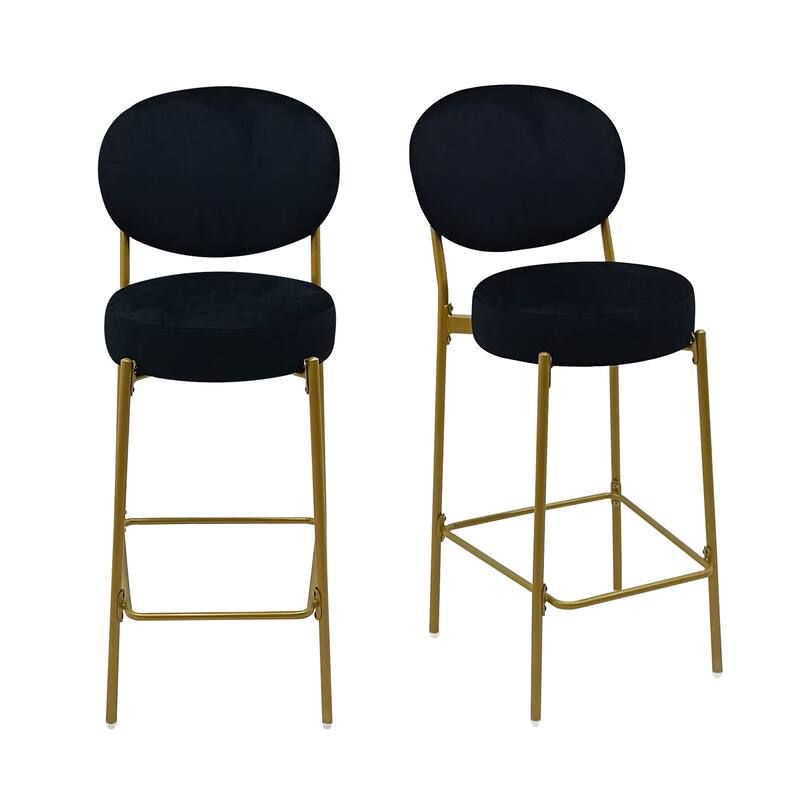 GDFStudio - Lunara Modern Velvet Upholstered Bar Height Bar Stool with Gold Metal Legs, Backrest & Footrest, Set of 2 - 41.34"H
