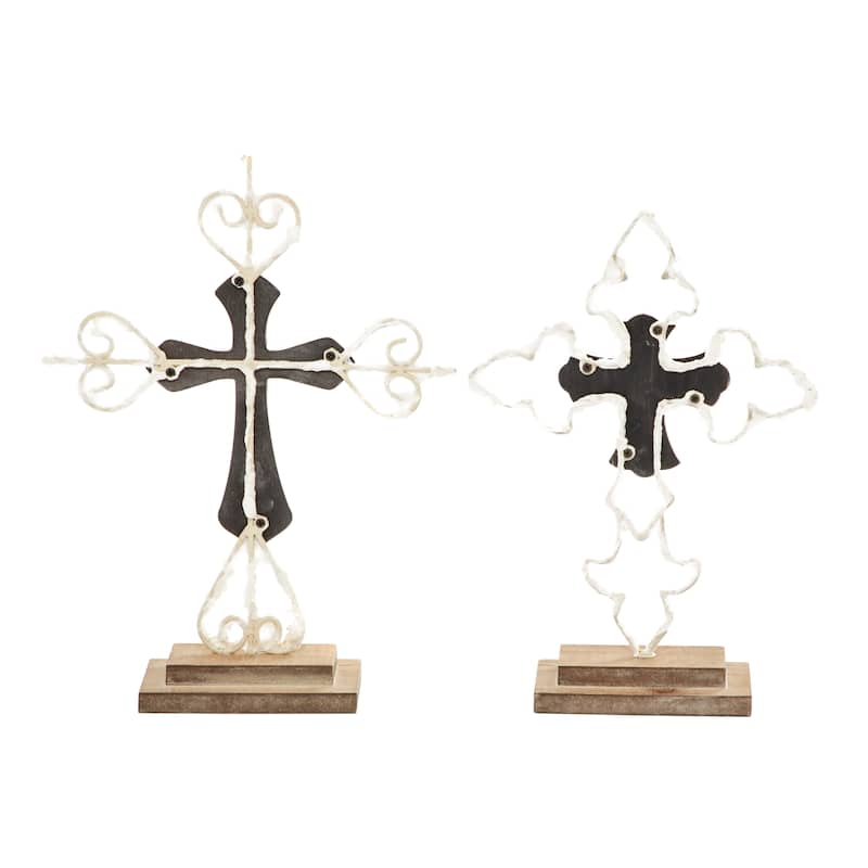 Brown Fir Contemporary Sculpture Cross (Set of 2) - S/2 13", 12"H