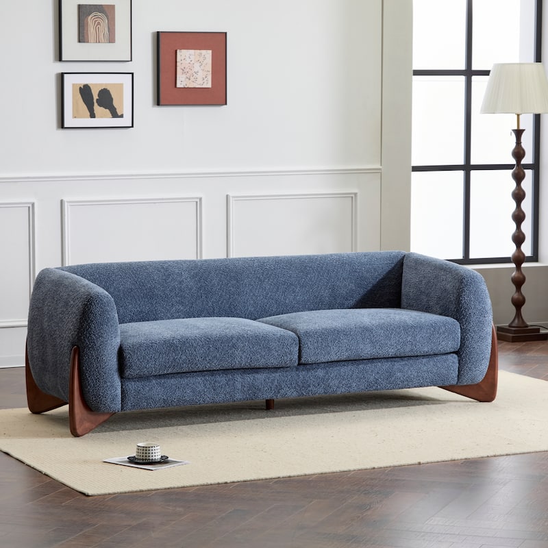 Alma Upholstered Boucle 3-Seat Sofa by Christopher Knight Home - Navy Blue