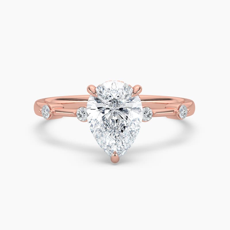 Auriya 14k Gold Petite Diamond Station Pear Lab Grown Hidden Halo Engagement Ring 1.00 to 5.00 ct. tw.(F-G, VS) - 8.5 - 4.00 carats - Rose