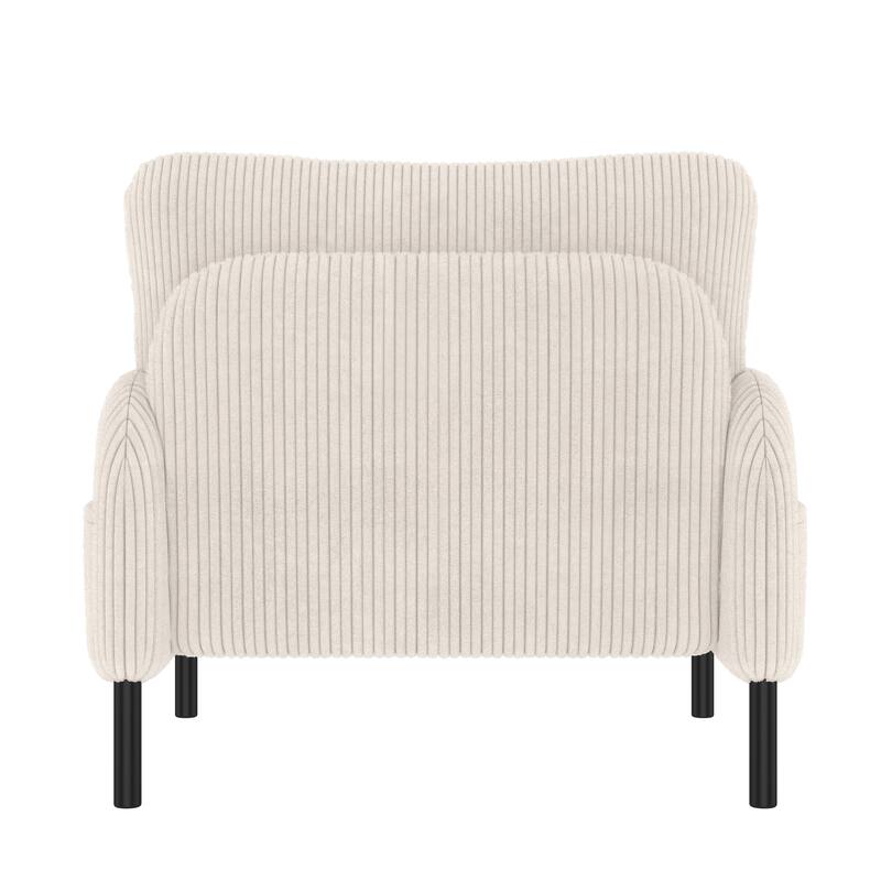 Corduroy Upholstered Single Sofa Chair, Lounge Reading Chair with Side Pockets, Armchair with Solid Wood Frame