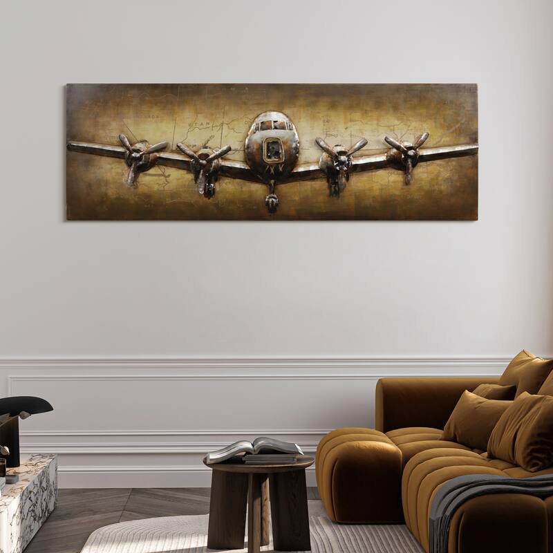 "Airplane" Mixed Media Iron Hand Painted Dimensional Wall Art Sculpture